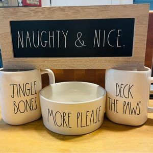 RAE DUNN Christmas Bundle Pet Bowl Mug Sign Set